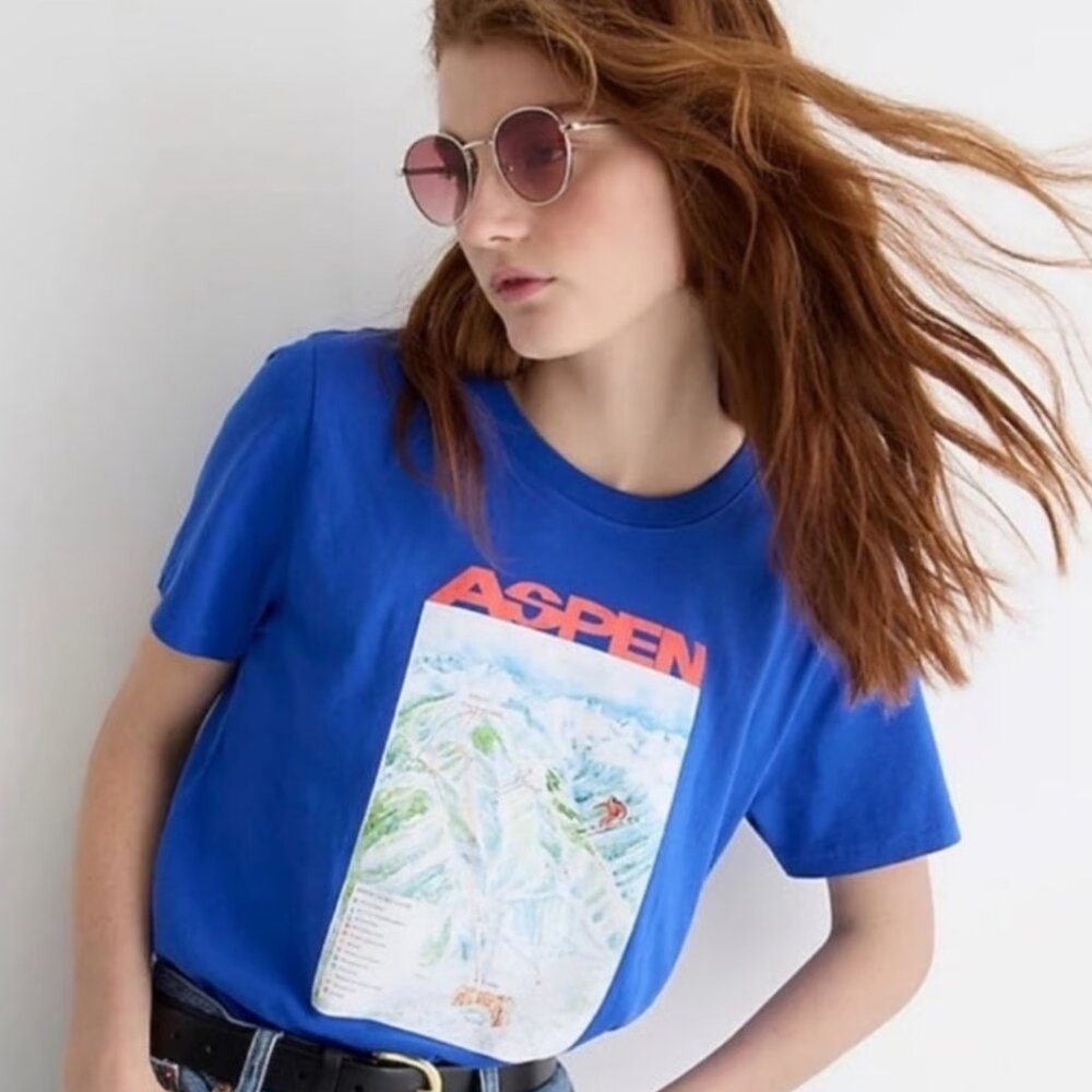 NWT J. Crew Aspen Broken-In Jersey T-Shirt Graphic Tee Short Sleeves Size XXS